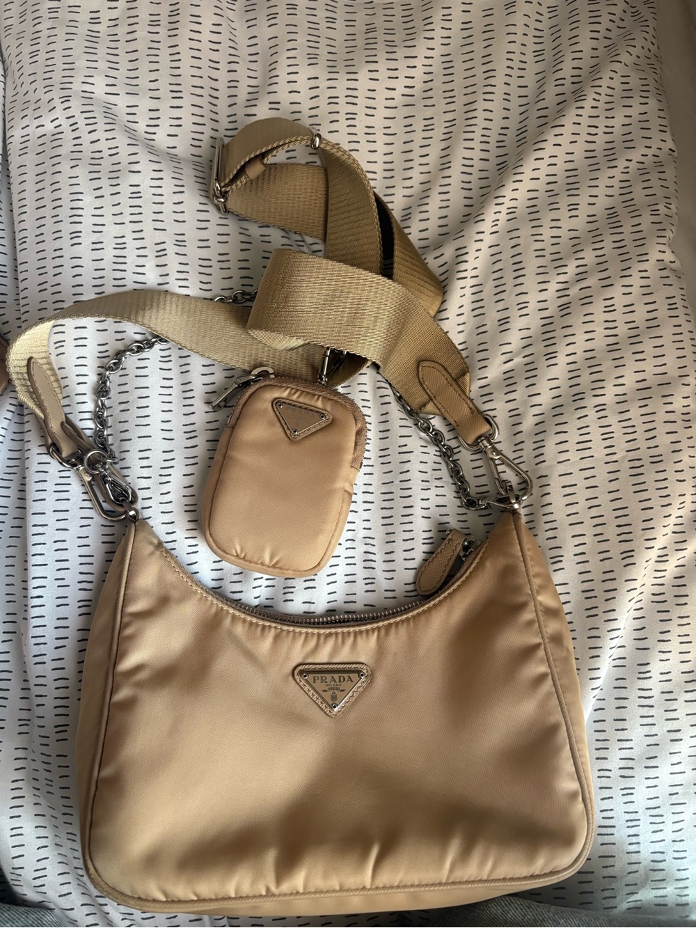 Prada Beige Re-Nylon Shoulder Bag with Removable Pouch